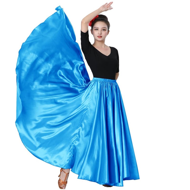Sancan Women Full Ankle Length Retro Long Maxi Skirt for Dance Gypsy Costume Church Praise Worship Celebration Party Cosplay (Lake Blue) - Image 4